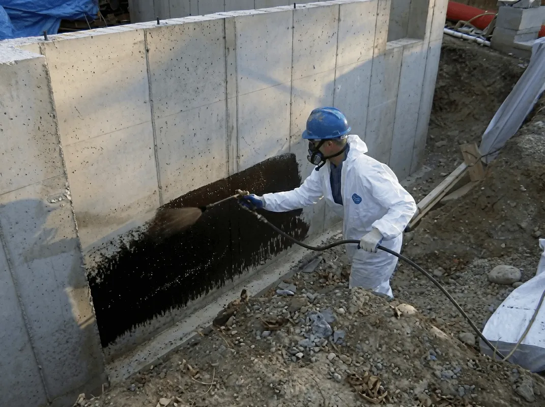 Professional waterproofing the exterior walls of the basement in Eugene, OR